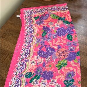 Lilly Pulitzer Silk Scarf. Approx. 36” x 35”. Pink tropical. No flaws.